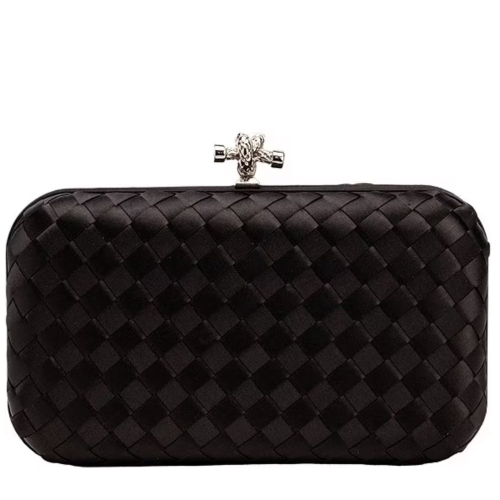 NWT ANTONIO MELANI Mini Weave Minaudiere Silver Metal Clutch